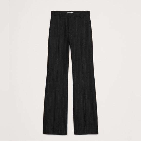 NWT! BANANA REPUBLIC WOMENS BLACK STRIPE HIGH-RISE WIDE-LEG FLARE FLANNEL PANT - Picture 4 of 4
